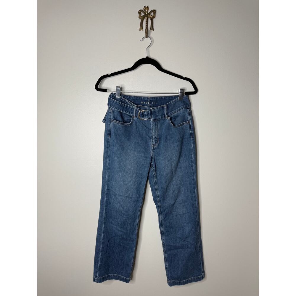 Women's WHBM The Wide Leg Crop D-Ring Belt Medium Wash High Rise Jeans 2